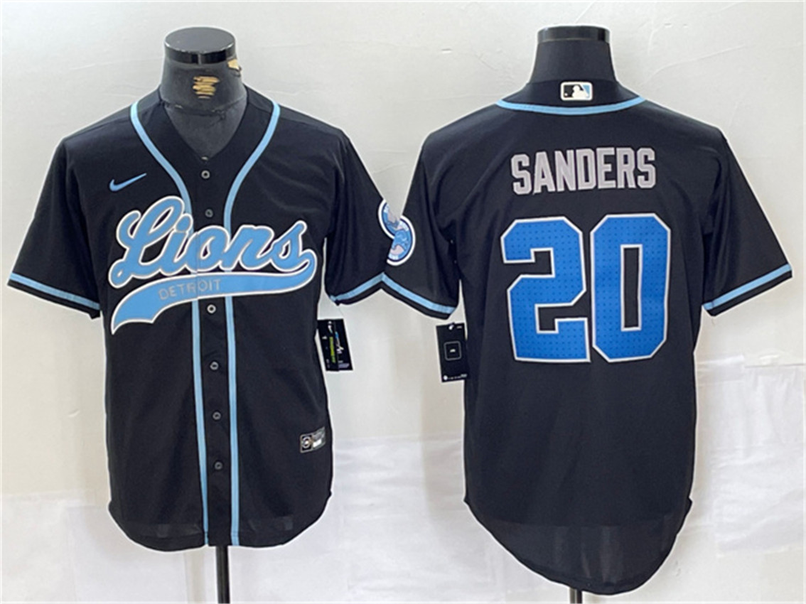 Men's Black Detroit Lions #20 Barry Sanders Cool Base Stitched Baseball Jersey
